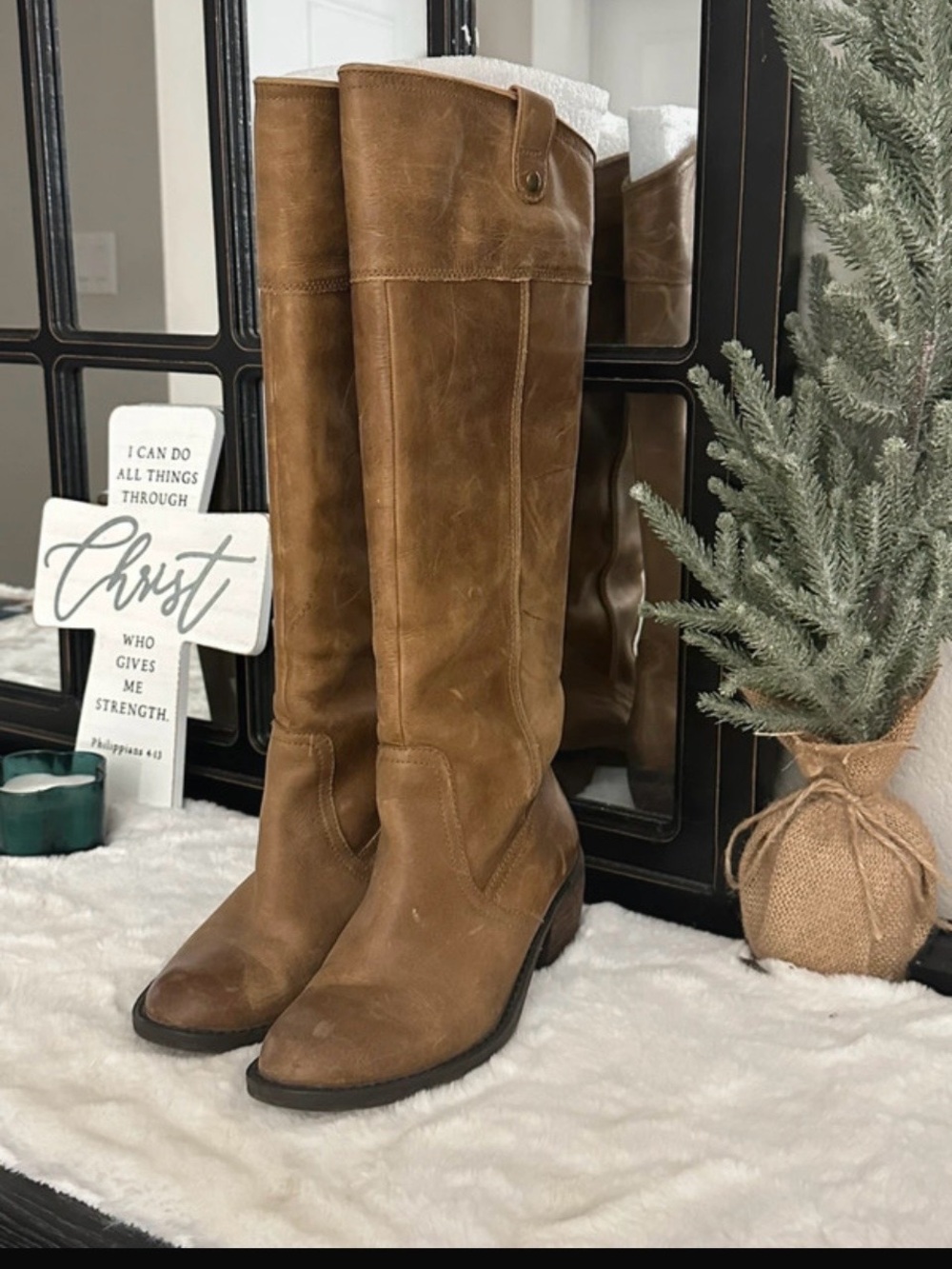Gianni Bini Leather Riding Boots - Brown